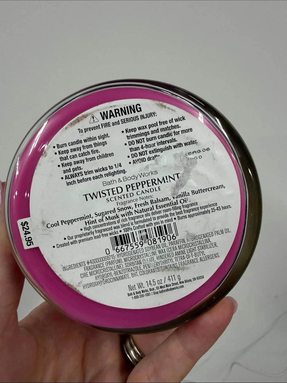 Bath & Body Works Twisted Peppermint Scented Candle - Magenta and Gold